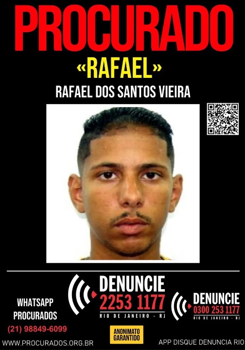 Criminoso Rafael dos Santos Vieira é procurado no RJ