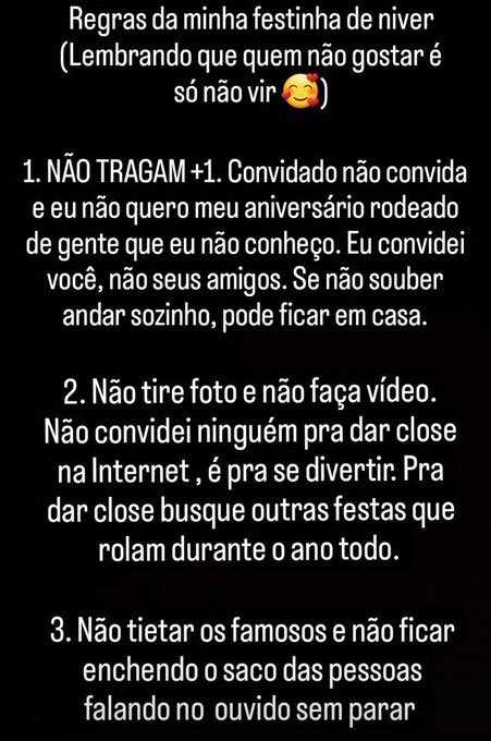 Regras para a festa de 30 anos de Anitta