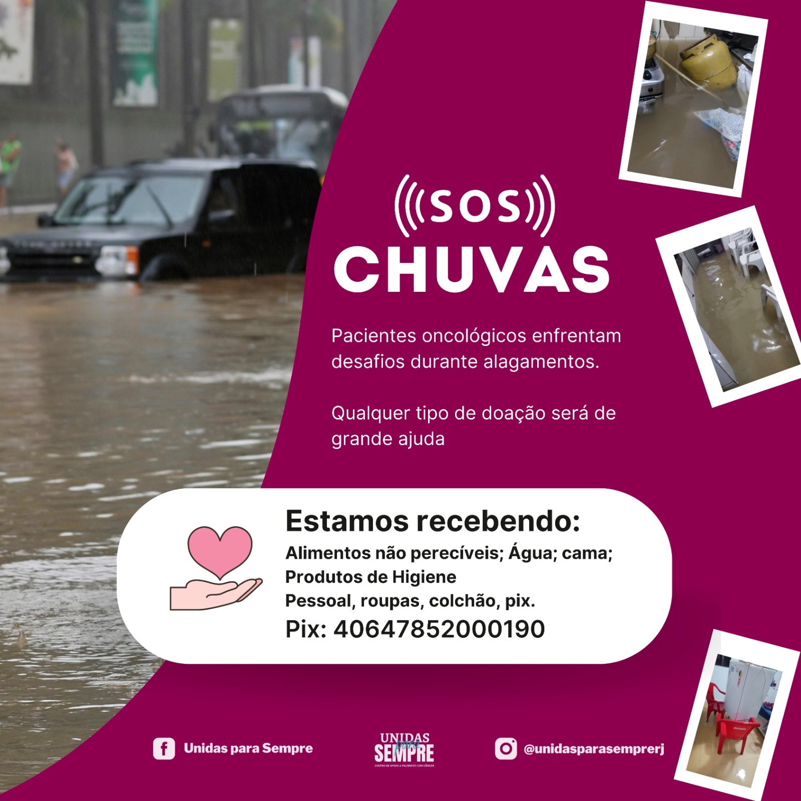 Instituto realiza campanha solidária para pacientes de câncer afetados pela chuva (Foto: Divulgação)