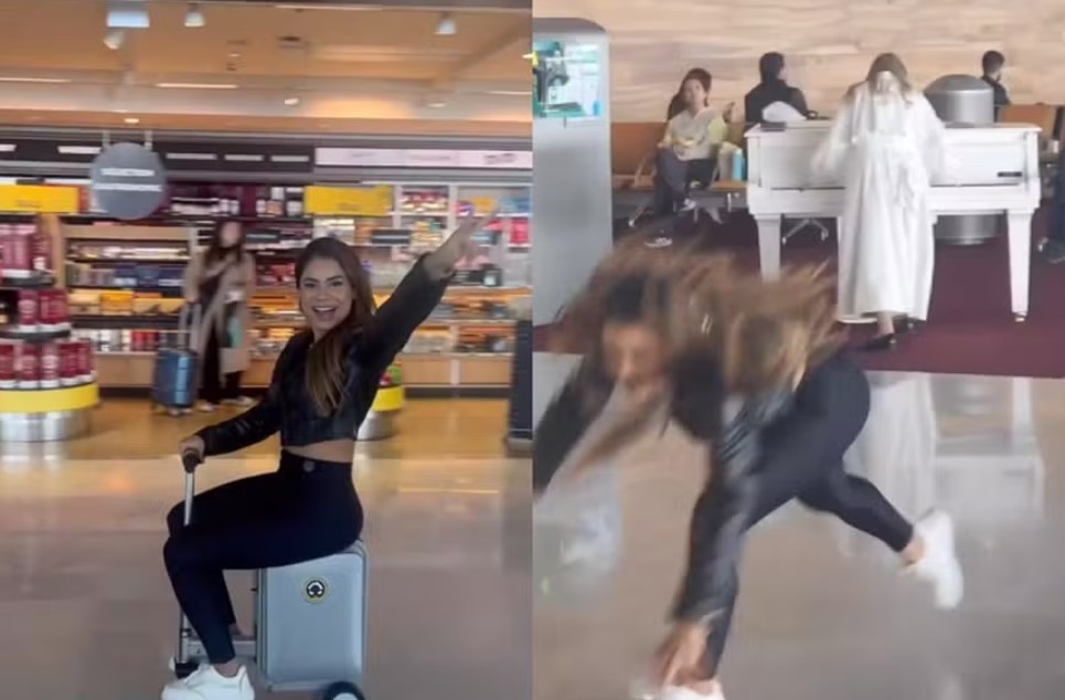 Lexa surge bêbada, tropeça e toca o terror em aeroporto