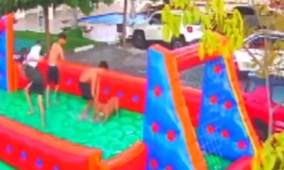 Pit-bull ataca porteiro e causa pânico em festa infantil.