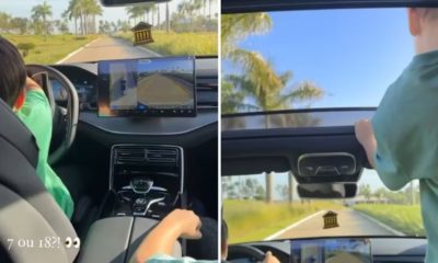 Filho de Gusttavo Lima dirige o carro do pai em Goiás