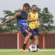 Alegria. Treino do Nova Iguaçu em 2023 (Foto: Vitor Melo/Nova iguaçu FC)