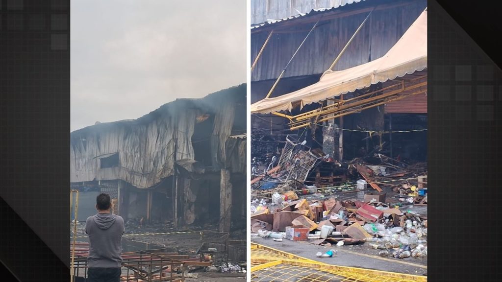 Incêndio destrói lojas no Ceasa de São Gonçalo.