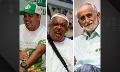 Compositores Guga (Foto 1), Me Leva (Foto 2), Gabriel Coelho (Foto 3) disputam a escolha do samba-enredo para o Carnaval de 2025.