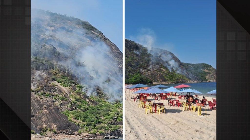 Incêndio de grandes proporções atinge o Morro das Andorinhas, em Niterói.