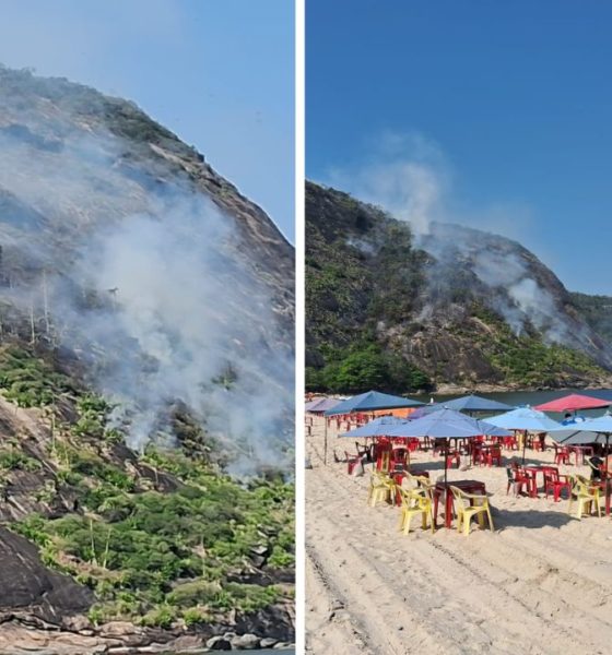 Incêndio de grandes proporções atinge o Morro das Andorinhas, em Niterói.