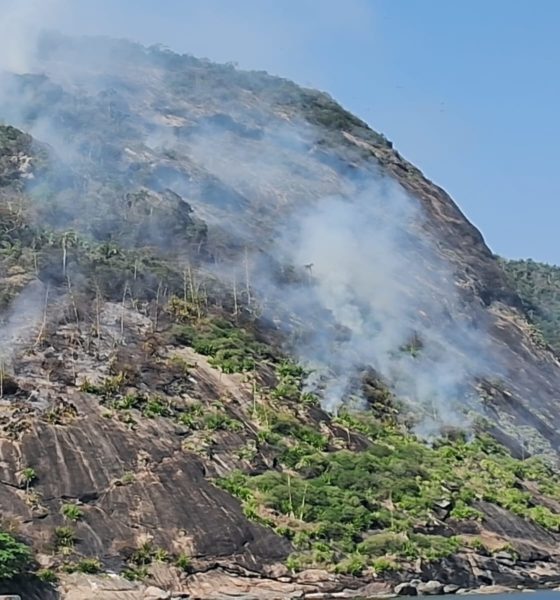 Incêndio de grandes proporções atinge o Morro das Andorinhas, em Niterói.