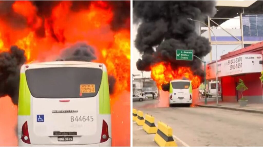 Ônibus pega fogo após pane elétrica na Zona Norte do Rio