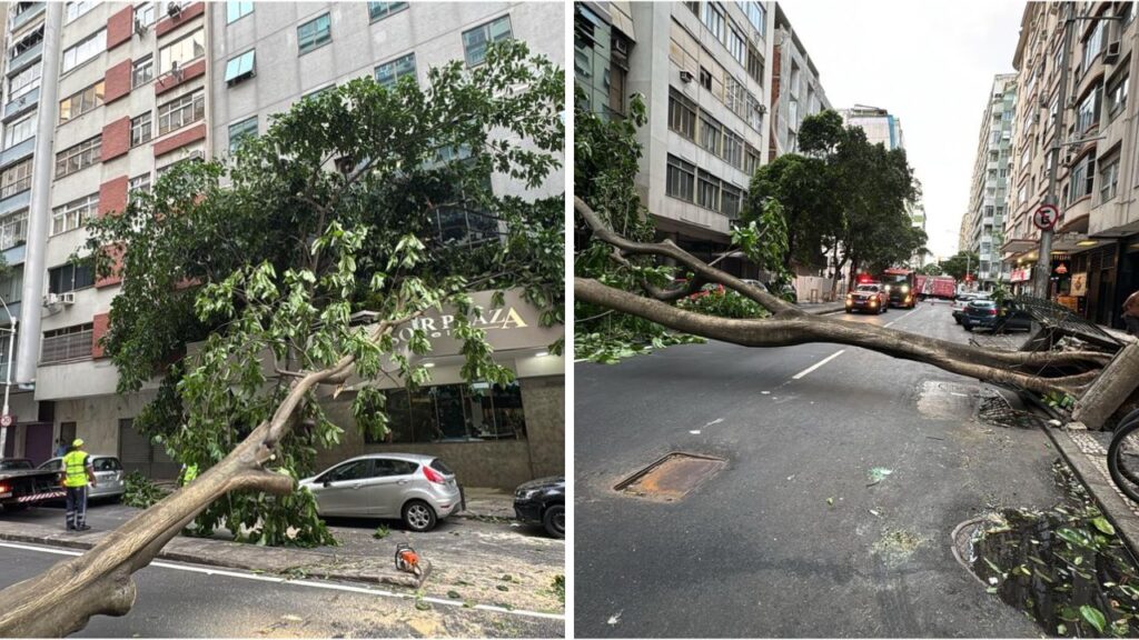 Árvore atinge faixada do Wotel Windsor Plaza, em Copacabana. 