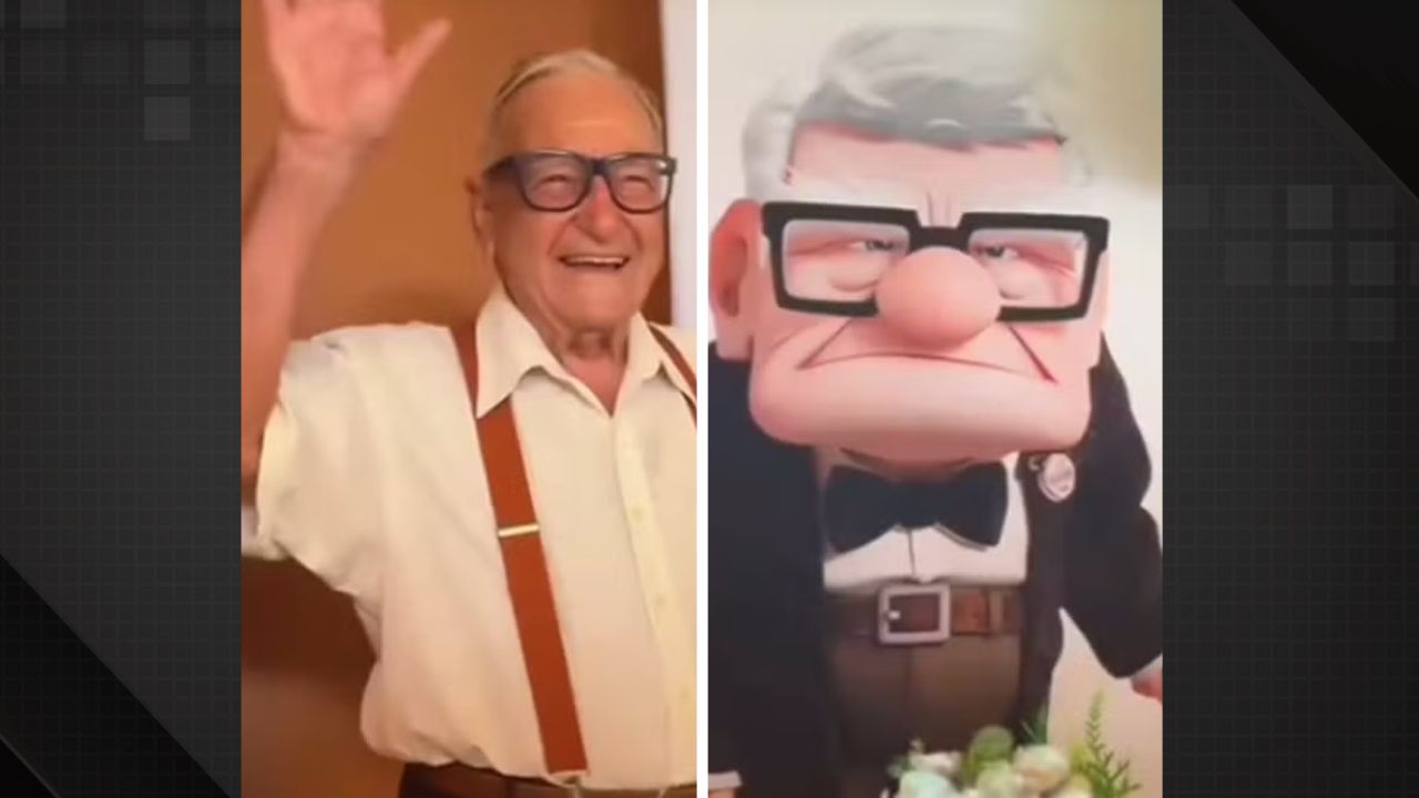 Idoso faz 90 anos e viraliza como personagem da Disney em festa temática