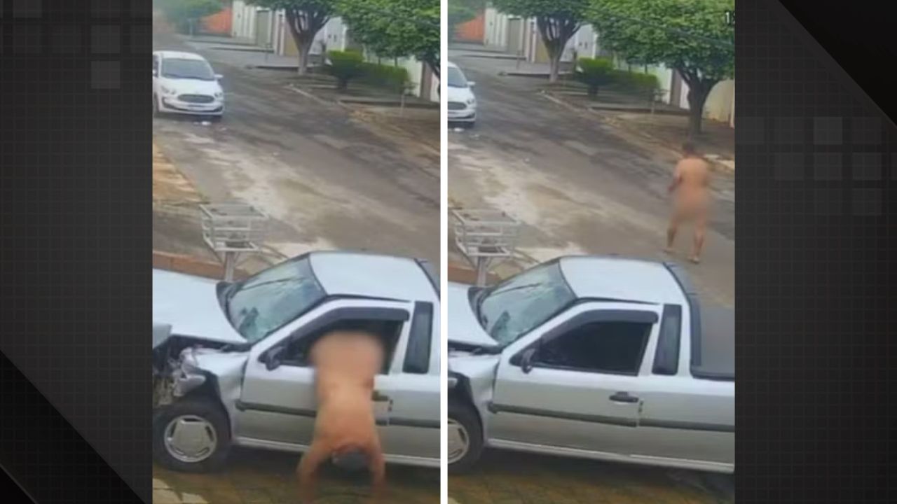 Homem pelado foge a pé após bater carro roubado