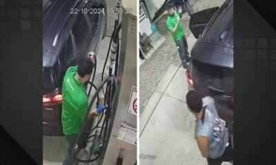 Câmeras de segurança flagram assalto em posto de gasolina na Baixada