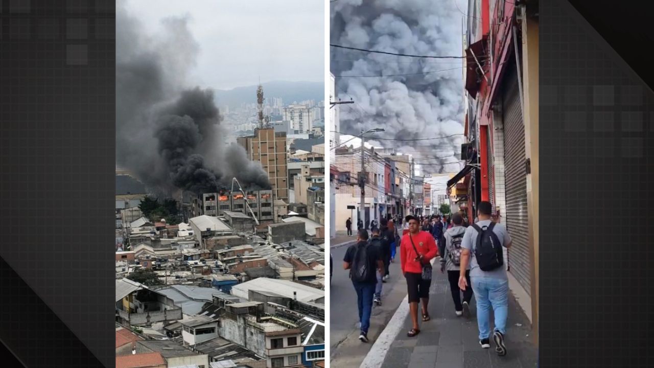 Incêndio de grandes proporções atinge shopping popular no Brás, em SP