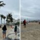 Cariocas e turistas aproveitam Praia de Copacabana apesar do tempo chuvoso