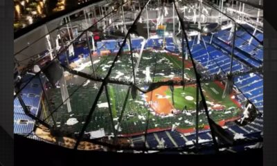 Estádio de beisebol tem teto arrancado pelo furacão Milton na Flórida