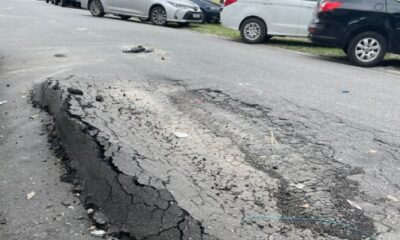 Asfalto danificado na Avenida Ribeiro Dantas, em Bangu, na Zona Oeste do Rio.