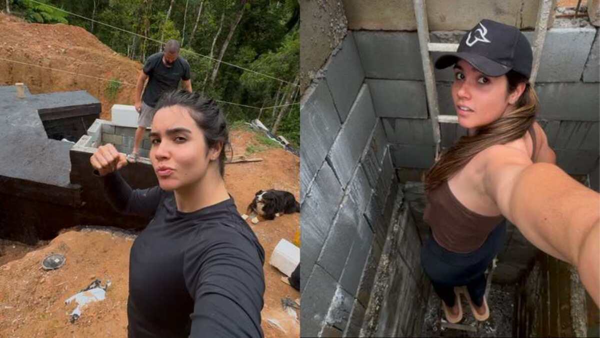 Casal construindo bunker no quintal de casa