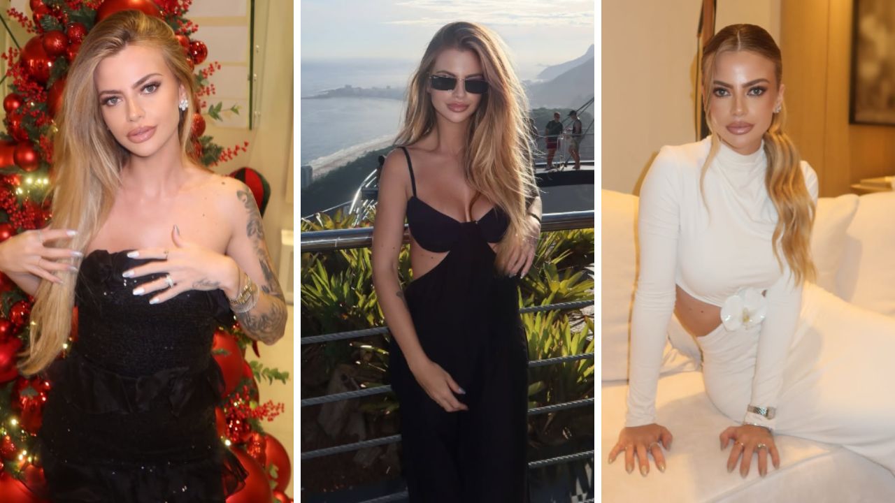 Influenciadora Jordana Holleben em montagem com três fotos diferentes