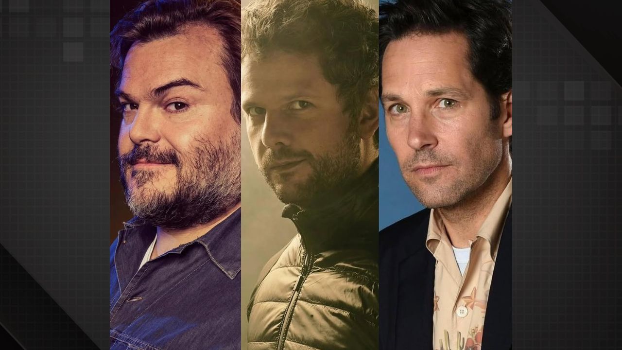 Posam lado a lado, Jack Black, Selton Mello e Paul Rudd