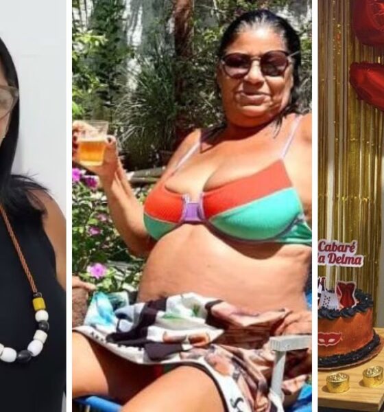 Montagem de três fotos de Joselma Silva, que concorre a uma vaga no BBB 25. Nas imagens ela aparece descontraída em festas