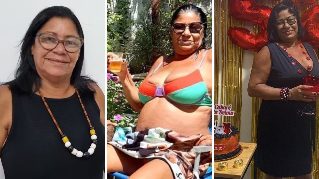 Montagem de três fotos de Joselma Silva, que concorre a uma vaga no BBB 25. Nas imagens ela aparece descontraída em festas