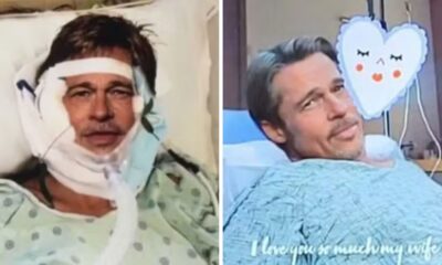 Montagem de duas imagens geradas por inteligÊncia artificial que mostram o ator Brad Pitt supostamente doente em cama de hospital