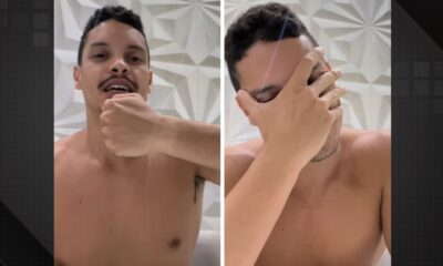 Influenciador Pedro Paulo sem camisa mostra o pulso sem relógio e lamenta