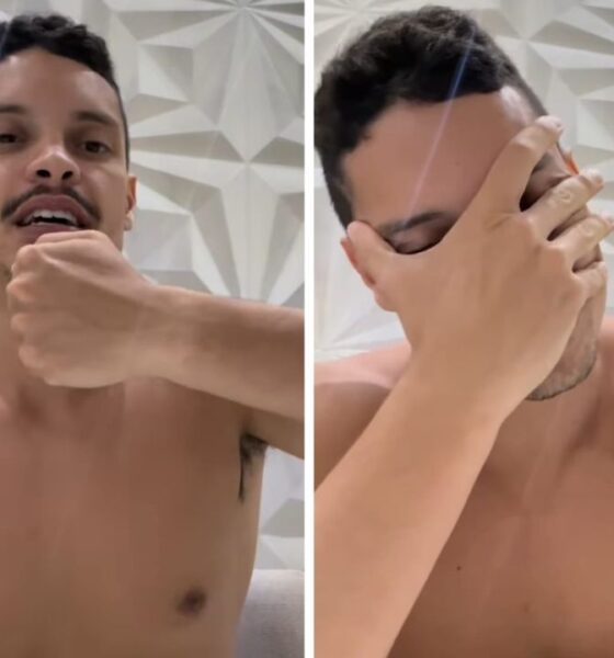 Influenciador Pedro Paulo sem camisa mostra o pulso sem relógio e lamenta