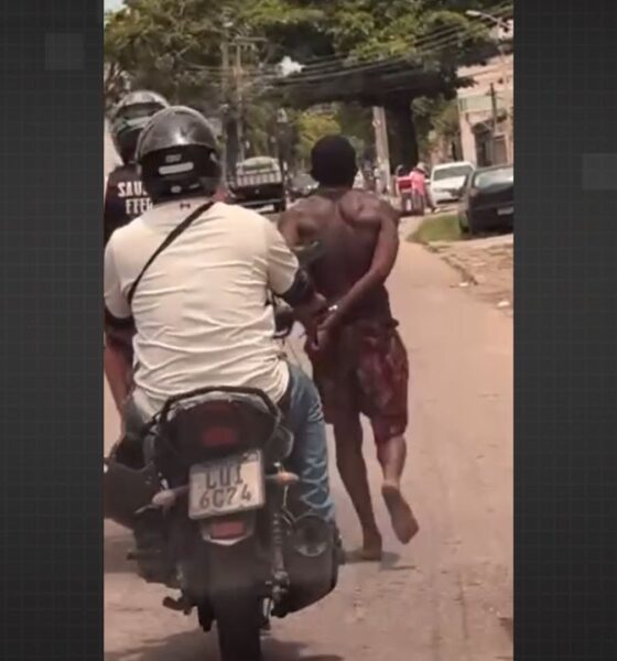 Homem suspeito de furtar cabos aparece amarrado e sendo arrastado por motociclistas