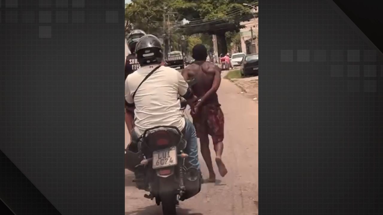 Homem suspeito de furtar cabos aparece amarrado e sendo arrastado por motociclistas