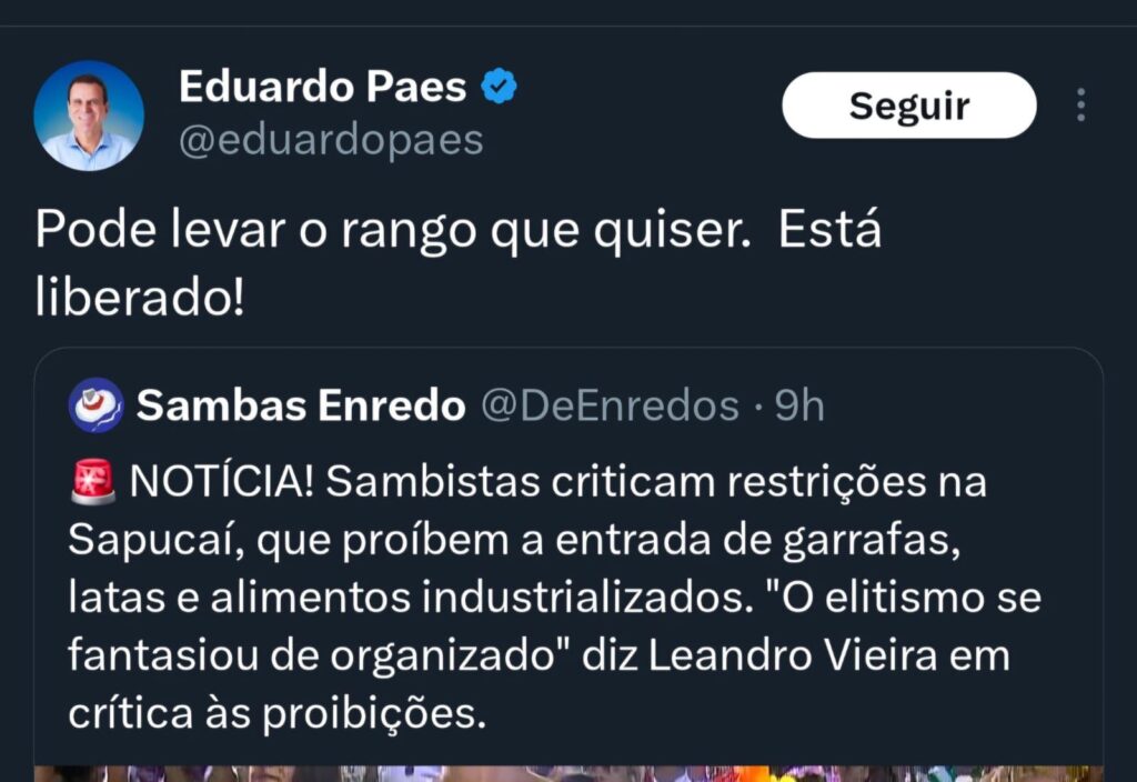 Eduardo Paes reprodução X (Twitter)