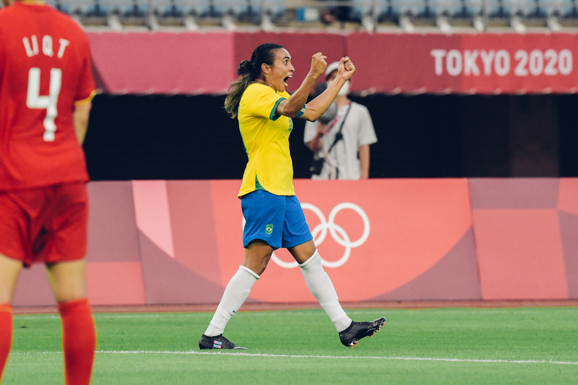 Marta comemora goleada brasileira contra a China na estreia da Olimpíada de Tóquio. Foto: Sam Robles / CBF
