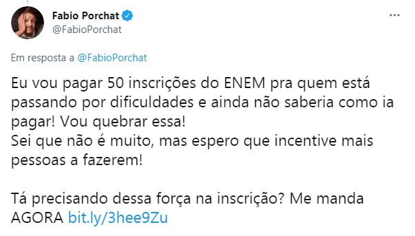 Print do Twitter do Fábio Porchat