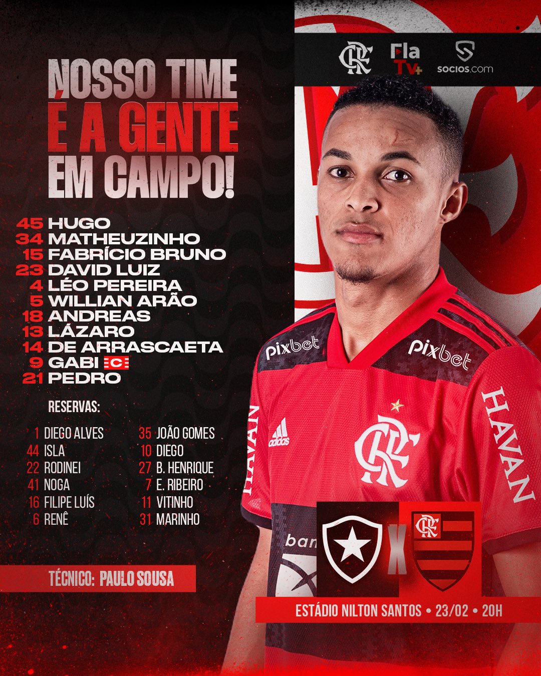 Flamengo escalado para pegar o Botafogo pelo Campeonato Carioca