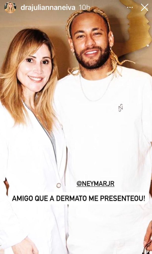 Neymar e a dermatologista Juliana Neiva abraçados