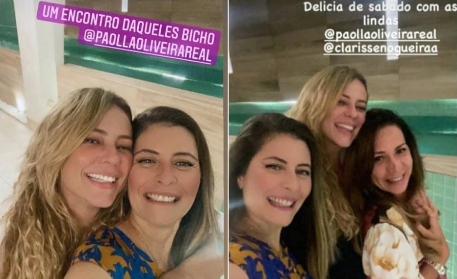 Paolla Oliveira e Clarisse Nogueira, irmã do Diogo Nogueira, abraçadas