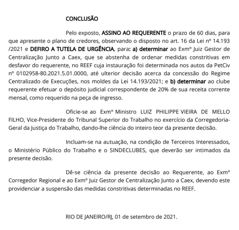 Decisão do TRT-RJ para suspender a Reef contra o Botafogo